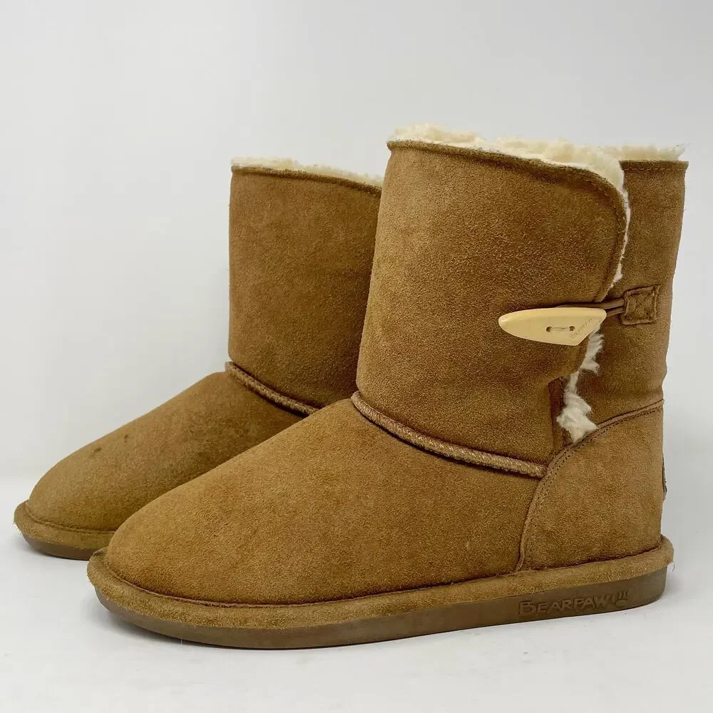 Bearpaw Tan Victorian Suede Boots Youth 5 Toggle Closure